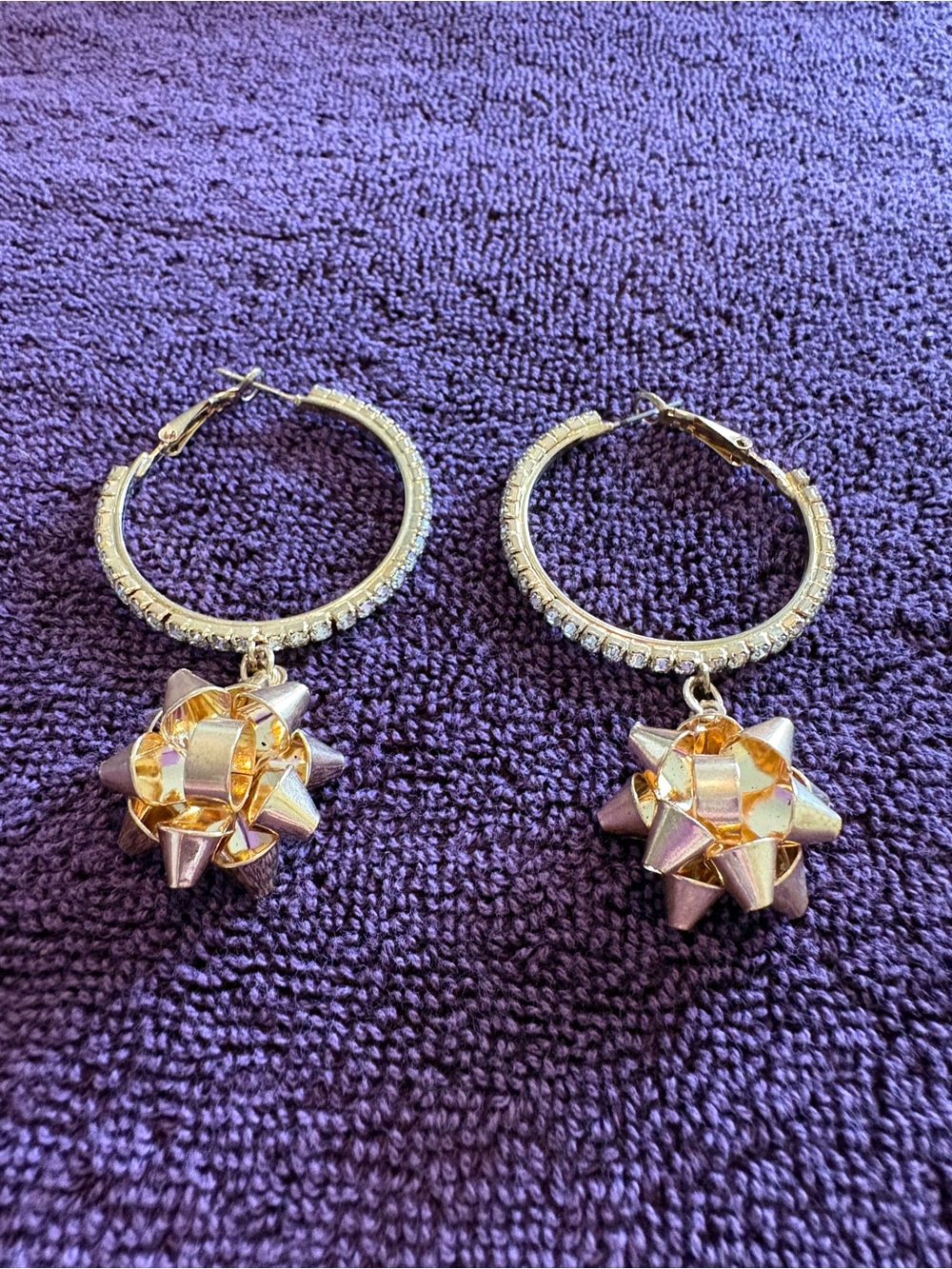 Gold Hoop Earrings with Bow Charm
